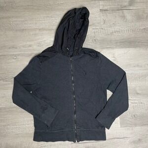Polo Ralph Lauren Mens Estate Rib Full Zip Hoodie Gray Black Nylon Hood Medium